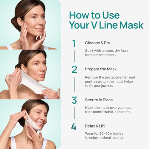 PLANTIFIQUE V-Line Face Lifting Chin Mask, 5 PCS - Hydrogel Chin Strap with Hyaluronic Acid and Aloe Vera - Jawline Shaper & Neck Firming
