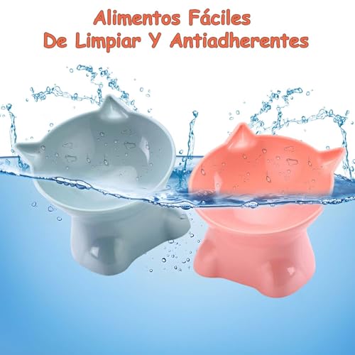 XJZWHN 2 Pcs Platos para Gato, Cuenco Elevados para Gato con 15° Inclinación Diseño Ergonómico, Proteger la Columna Cervical, Inclinable Tazón para Gatos, Cachorro