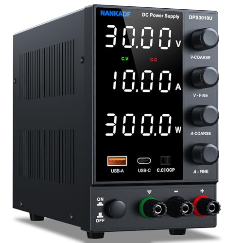 NANKADF Laboratory Power Supply 30V 10A, Variable DC Power Supply with USB A/Type C Fast Charging Port, Laboratory Power Supply with High Precision 4-Digit LED Display Transmitter Adjustment Button