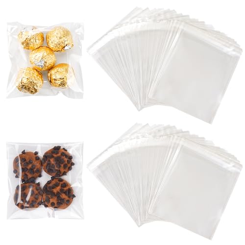 YunKo 200 Pack Self Sealing Cellophane Bags Clear Cookie Bags for Gift Giving Treat bag for Packaging Cookies, Candy, Gifts(4x4 INCH)