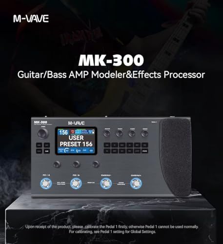 M-VAVE MK-300 Modelador de Amp e Efeitos para Guitarra/Baixo com Looper, Drum Machine, Bluetooth, 11 Módulos, 160 Presets, Pedal de Expressão, USB-C, Ideal para Estúdio e Palco