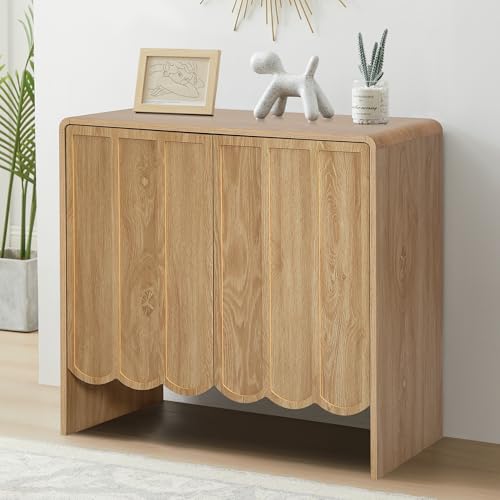 ORRD Accent Sideboard Buffet Cabinet, Storage Cabinet with 2 Doors, Farmhouse Wood Cabinet with Adjustable Shelves and Wave Panel for Living Room, Dining Room, Entry - Natural