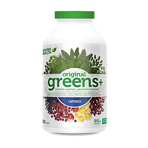 Genuine Health Greens+ Original Green Superfood Capsules, 23 Superfood Ingredients, Increased Energy, Gluten Free, Non GMO, 360 Capsules