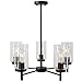 VINLUZ Contemporary 5-Light Large Chandeliers Oil Rubbed Bronze Modern Lighting Fixtures Hanging Clear Glass Shades Pendant Lighting for Dining Room Living Room Kitchen
