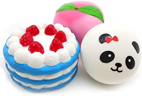 Comfun Jumbo Slow Rising Squishies Stress Relief Soft Toy Charms Cake Peach Panda for Kids and Adults ( Pack of 3)
