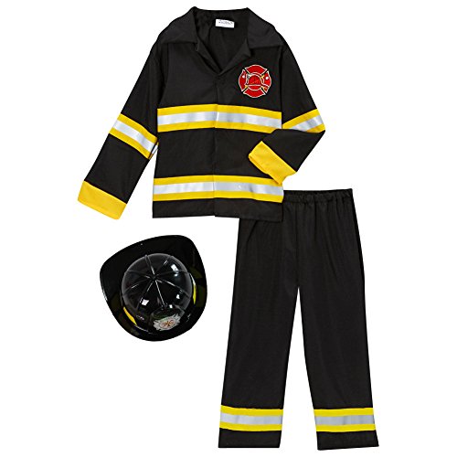 Fireman Fire Fighter Halloween Dressup Costume w Hat (2/4, Black)