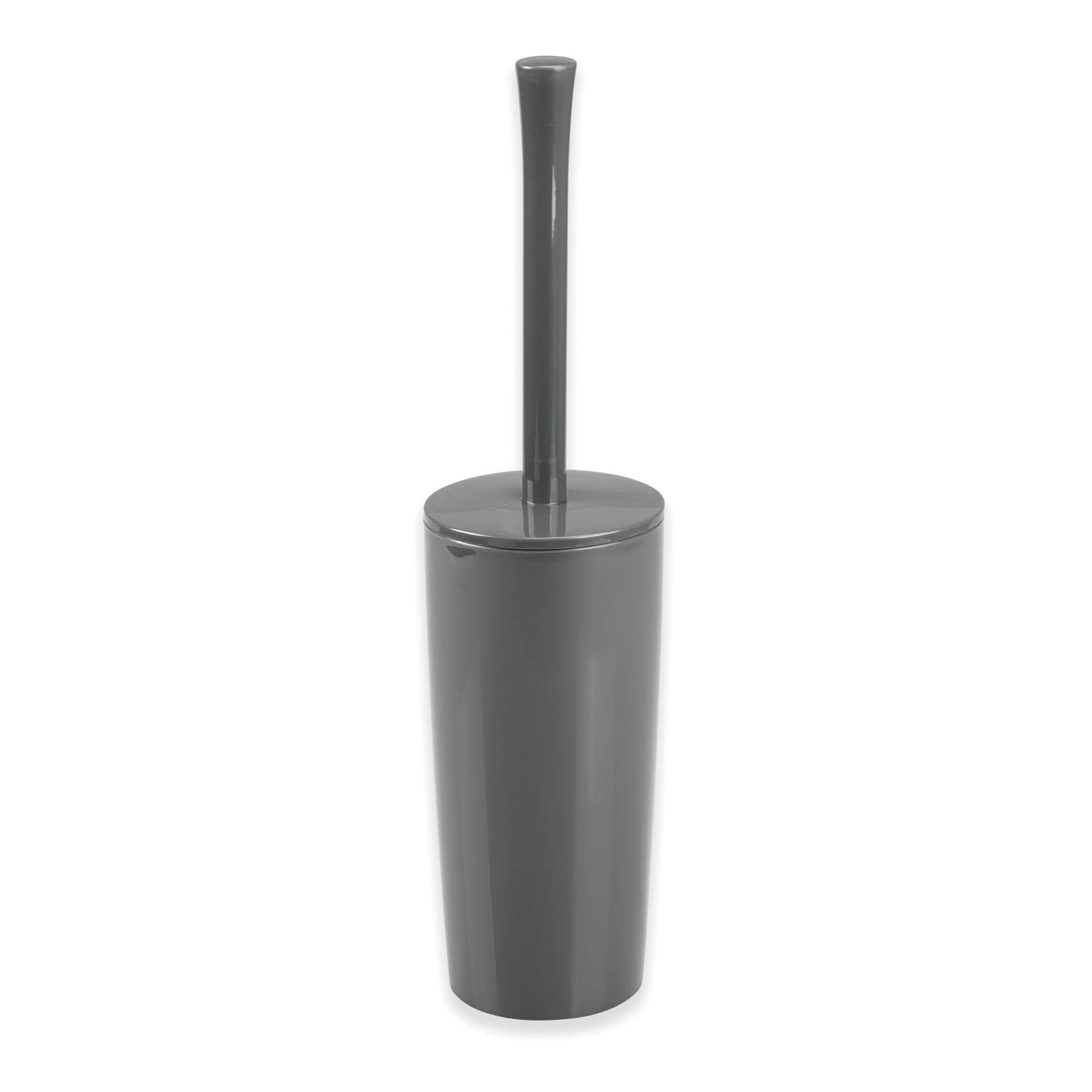 mDesign Toilet Brush with Holder - Plastic Free Standing Toilet Brush Set - Includes Hygienic Toilet Brush Holder and Brush - Slate