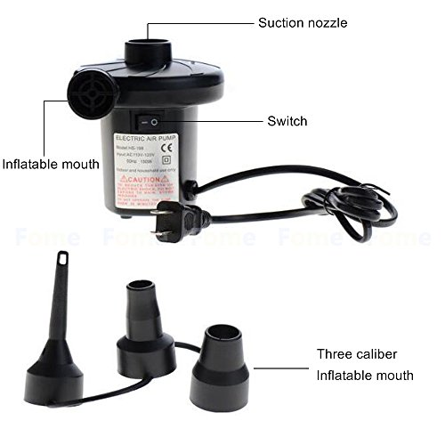 Electric Air Pump,FOME 110V AC/12V DC Portable Quick Fill Air Pump with Different Nozzles for Travel Inflatable Deflating Air Mattress Bed Lake Floats Rafts Pool Toys Home/Car Use - Thumbnail 2