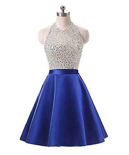 Meilishuo Women's Sparkly Beading Homecoming Dresses Halter Neck Sequined Prom Ball Gown Short 2017