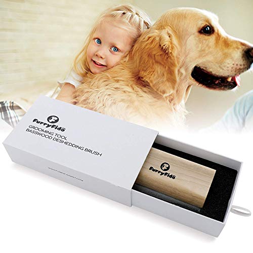 DeShedding Brush by Furryfido Wooden Design, Effective Grooming Tool for Dog, Cat and Horse Fur Remove