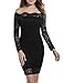 ACEVOG Women's Vintage Floral Lace Long Sleeve Boat Neck Plus Size Dresses Cocktail Formal Bodycon Dress (Small, Black)