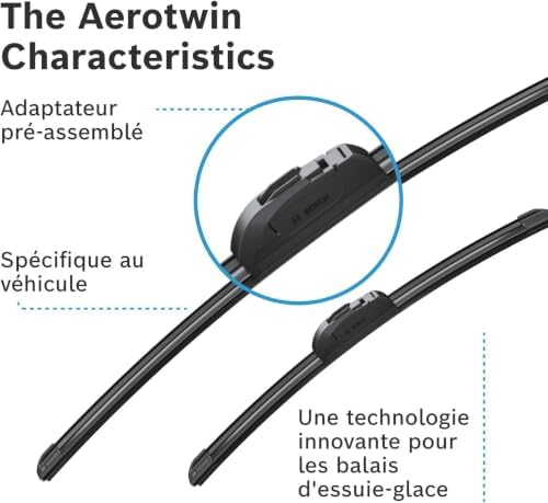 Aerotwin Aerotwin eAR 601 S - Jeu de 2 Balais d'essuie-glaces de Remplacement Avant - Livrés avec Adaptateur Pré-assemblé - 600 mm / 400 mm - Boîte réduite pour moins de déchets