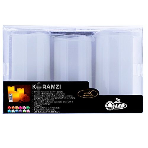 image for Koramzi 3-piece Gorgeous Flameless Candles 12 Color Real Wax Weatherpr