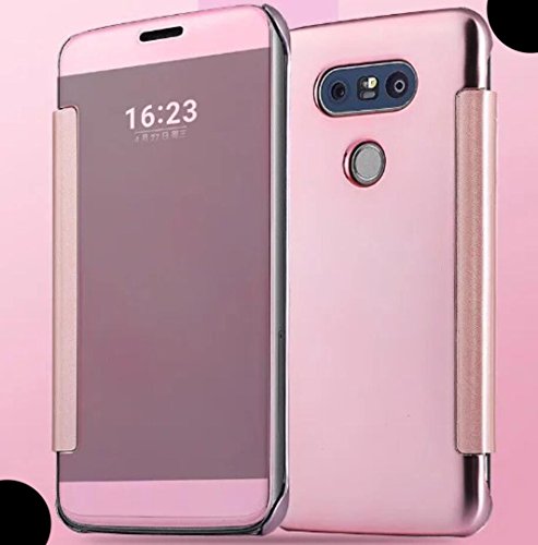 LG V30/V30+/V30s ThinQ/V30s+ ThinQ/V35 ThinQ/V35+ ThinQ Case, Window View Free Flip Reflective Make-Up Plated Mirror Cover, WEIFA Smart Awake Sleep Phone Case for LG V30, Scan QR Package Code, Pink