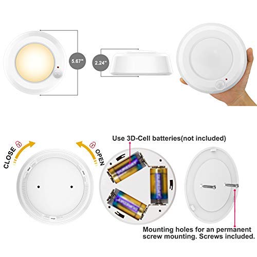LUXSWAY Wireless Motion Sensor Ceiling Light, Battery Operated Light with Remote RF Signal Detector, Cool /Warm White Shower Light ,Bright Light Timer for Gargage Stair Closet Hallway 5.67 Inch - Thumbnail 5