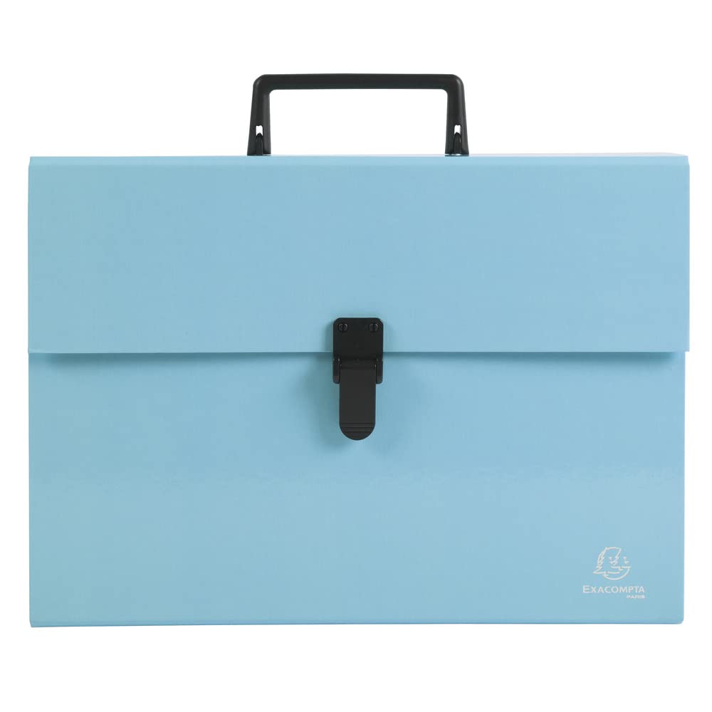 Exacompta - Ref. 56762E - 1 suitcase organizer with Aquarel handle - multi-coloured reinforced gussets - clip button closure - 18 compartments - size 32x24 cm - for A4 - pastel blue colour