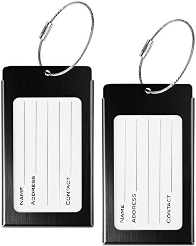 Luggage Tags, WeBravery Suitcase Labels Business Card Holder Travel Bag ID Metal Luggage Tag (2Pack-Black)
