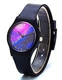 Zeiger Cool Kids' KW011 Analog Starry Young Boys Girls Children Teen Wrist Watch with Silicon Black Resin Rubber Strap