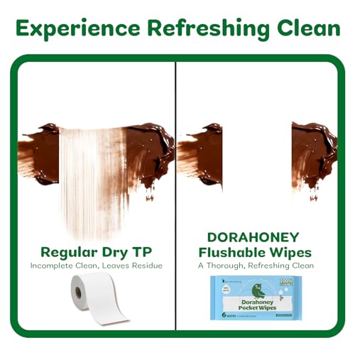 Flushable Travel Size Wet Wipes - Mini, Plastic Free & Unscented, Moist Toilet Paper for Travel with 99% Water, Hypoallergenic for Sensitive Skin, Pocket Size, 48 Pieces (8 Packs)