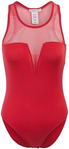 BOHENY Womens Sleeveless Mesh Bodysuit-M-CORAL
