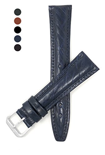 Extra Long (XL), 18mm Wide, Classic, Blue Genuine Leather Watch Band Strap, Semi-Glossy Finish, Also Comes in Black, Tan, Dark Green and Brown