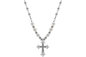 Women Pearl Necklace Goth Cross Pattern
