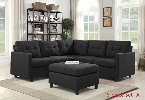 DAZONE Corner Sectional Sofa Chair with Cushions (Charcoal, 31" L x 31" W x 33.5" H / 42 Lbs)