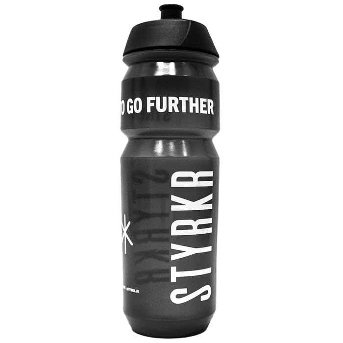 STYRKR 750ml Sports Water Bottle - Cycling Water Bottle in Clear Transparent Black - Squeezable, Wide Mouth & Easy Clean - Bike, Sports or Gym