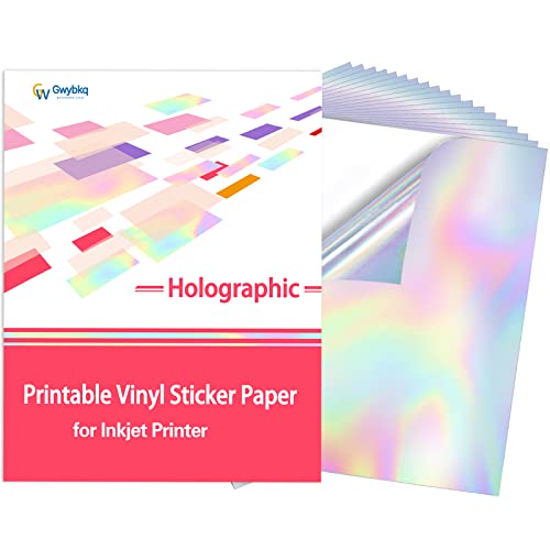 Holographic Sticker Paper Printable Vinyl Waterproof Sticker Paper for Inkjet Printer Rainbow, 23 Sheets