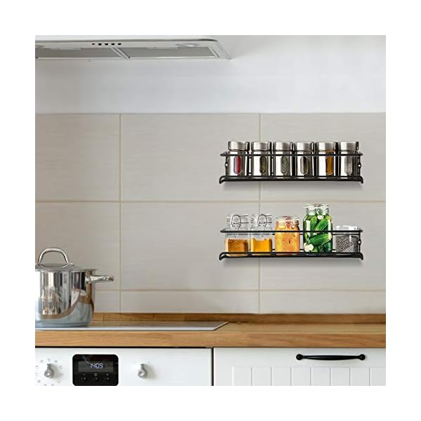 GEEDIAR-Spice-Racks-Organiser-4-Tier-Hanging-Stainless-Steel-Spice-Racks-Wall-Mounted-with-Adhensive-Stickder-Screws-Kitchen-Pantry-Shelf-for-Spices-and-Condiments-Spice-Jars-Black GEEDIAR Spice Racks Organiser - 4 Tier Hanging Stainless Steel Spice Racks Wall Mounted with Adhensive Stickder & Screws…