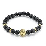 Cool Men's 8MM Black Lava Stone Gold Lion Beaded Charm Bracelet Gift Cheapest