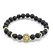 Cool Men's 8MM Black Lava Stone Gold Lion Beaded Charm Bracelet Gift Cheapest