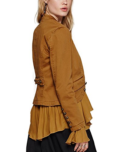 ASMAX Womens Vintage Ruffle Lightweight Open Front Coat Cardigan Jacket(S,Khaki) - Thumbnail 2
