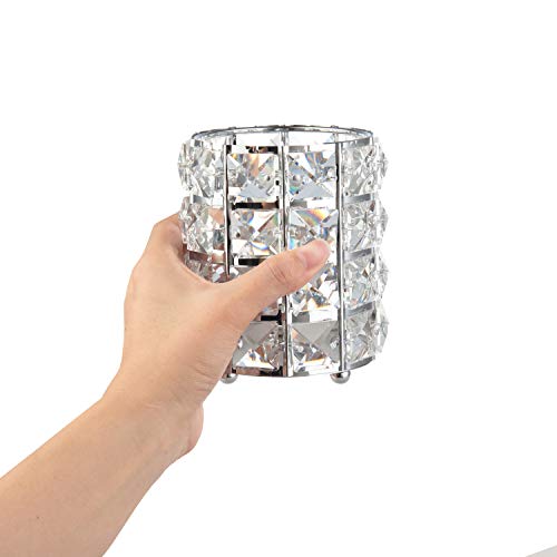 Feyarl 2pcs Crystal Beads Makeup Brush Holder Silver Bling Handcrafted Comb Brush Pen Pencil Holder Pot Cup Storage Cosmetic Tools Organizer Container Candle Holder for Bedroom Dresser Bathroom Office