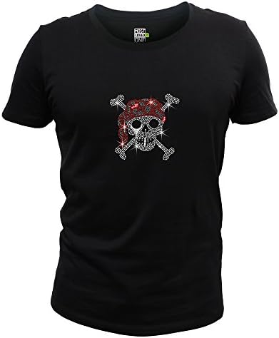 TeezCrew Men's Pirate Skull Rhinestone Crystal T-Shirt XX-Large Black