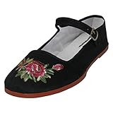 AimTrend Women's Cotton Mary Jane Ballerina Ballet Flats Shoes Black Rose-11