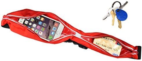 Running Fanny Pack Hide Big Space Cell Phone Holder Waterproof Pouch Reflective Stripe Adjustable Runners Belt from 29.5" to 57"(Double Waist Packs)Black