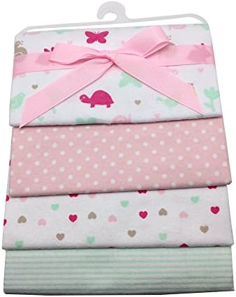 Wingkids Newborn Swaddling Blankets 4 Pack Ultra Soft 100% Cotton Bedclothes for Baby, 4 Patterns Swaddle Blankets Baby Bed Sheet Receiving Blankets 30"x 30" (Sweetheart and Butterfly)
