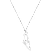 YILUOCD Star of David Pendant Necklace, Stainless Steel Israel Map Hollow Necklace for Women Men Personalized Charm Family Gifts (Silver)