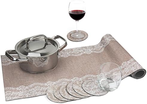 Jute Set Trivetrunner with Coasters :Decorative Trivet and Kitchen Table Runners with Cup Coasters Set Handles Heat Up to 300F, Anti Slip, Waterproof and Convenient for Hot Dishes and Pots