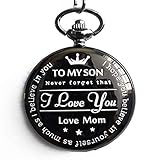 Alisena Black Personalized Fashion Retro Lettering Pattern Steampunk Retro Vintage Quartz Necklace Pendant Pocket Watch