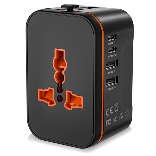 Universal Travel Adapter Worldwide with 2 USB C and 2 USB A Ports, International Travel Plug Adapter Worldwide USB Travel Adaptor All in One Universal Charger Power Adapter for European EU US UK AUS