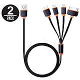 [2 Pack] USB Cable, Multi USB Charging Cable Adapter 4 in 1 Multi USB Charger for iPhone 7 7 Plus, 6S, 6 Plus, 5S, 4S, iPad Mini Air, iPod, Galaxy S5 S6, Power Bank and More- 3 Feet