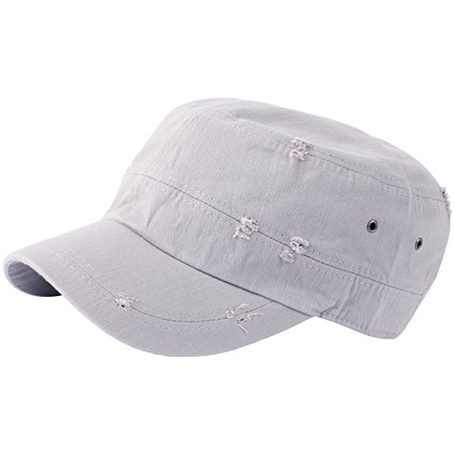 RaOn A172 Unisex Pre-curved Distressed Vintage Basic Club Army Cap Cadet Military Hat (L-Gray)