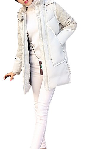 Lingswallow Women's Thickened Hooded Packable Long Down Jacket Coat Parka Grey