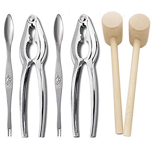 6Pcs Seafood Tools Set including 2 Forks 2 Lobster Crackers Nut Cracker and 2 Lobster Crab Mallets - Thumbnail 4