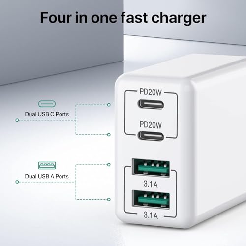 USB C Ladegerät, 40W 4-Port USB C Ladegerät Block, Schnellladeblock Dual Port PD+QC Wandstecker Multiport Typ C Kompatibel mit iPhone 17/16/15/14/13/12/11/Pro Max/XS/XR/8/7/Samsung/Tablet thumbnail 3