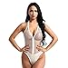 inlzdz Women's Lingerie Sheer Mesh Fishnet Halter Neck Backless Zip Up Leotard Teddy Bodysuit White Large