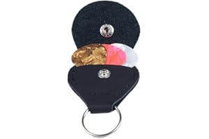 YuanHolumid Black Guitar Picks Holder Case, PU Leather Guitar Plectrums Bag with Keyring, Keychain Plectrum Key Fob Cases Bag, Gift for Guitar Players, Picks and Pick Holders