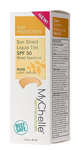 MyChelle Dermaceuticals Sun Shield Liquid Tint SPF 50 Nude- Oil-Free Daily Facial Sun Protection, Broad-Spectrum, for All Skin Types, Light to Medium Complexion, Gluten Free, Vegan & Cruelty-Free,1 OZ